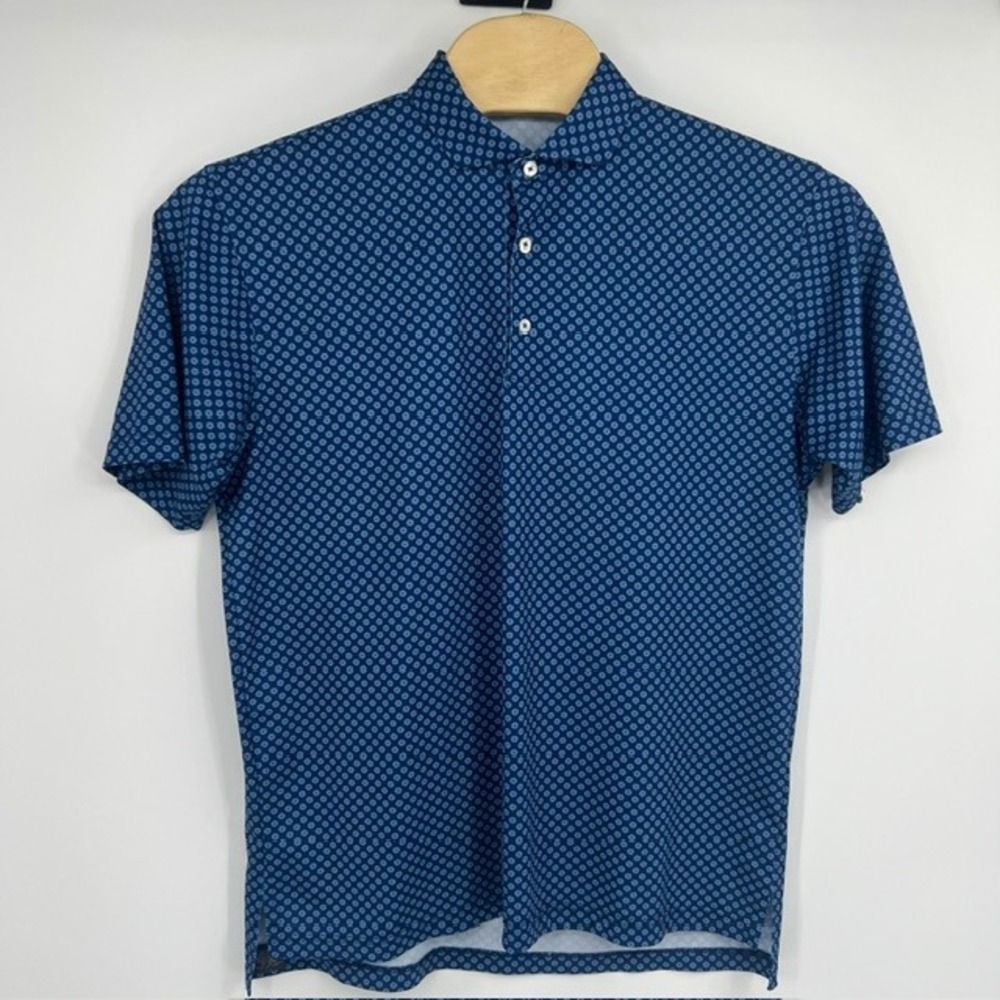 Turtleson Mens Blue Geometric Floral Performance Golf Polo Shirt Size L TFC Logo